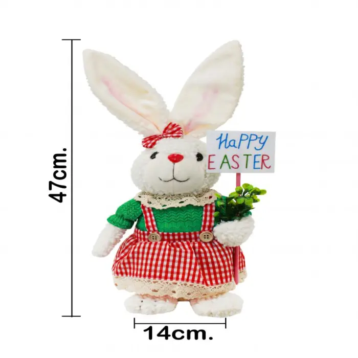 Coneja de tela con vestido rojo a cuadros con letrero de 14x17x47cm - Image 4