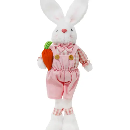 Conejo de tela de pie con traje rosa con zanahoria de 6x17x53cm