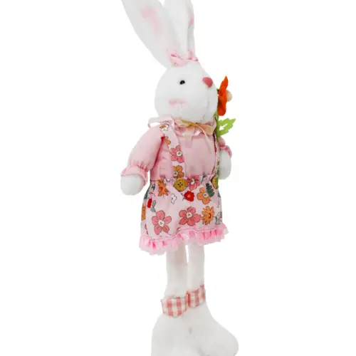 Coneja de tela con vestido rosa y flor en mano de 6x17x53cm