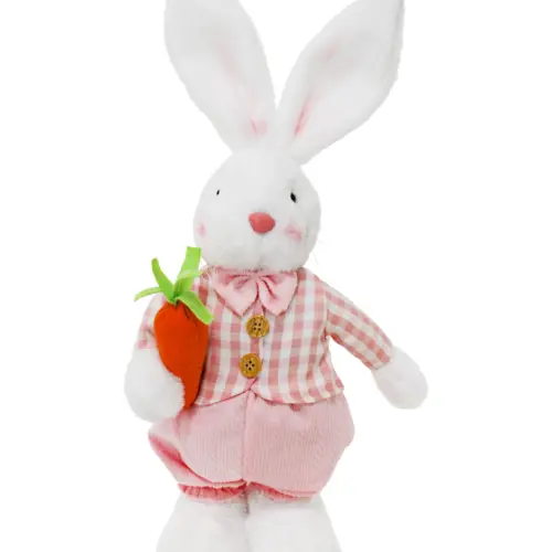 Conejo de tela con traje rosa con zanahoria en mano de 7x18x46cm