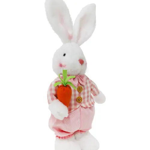 Conejo de tela con traje rosa con zanahoria en mano de 7x18x46cm