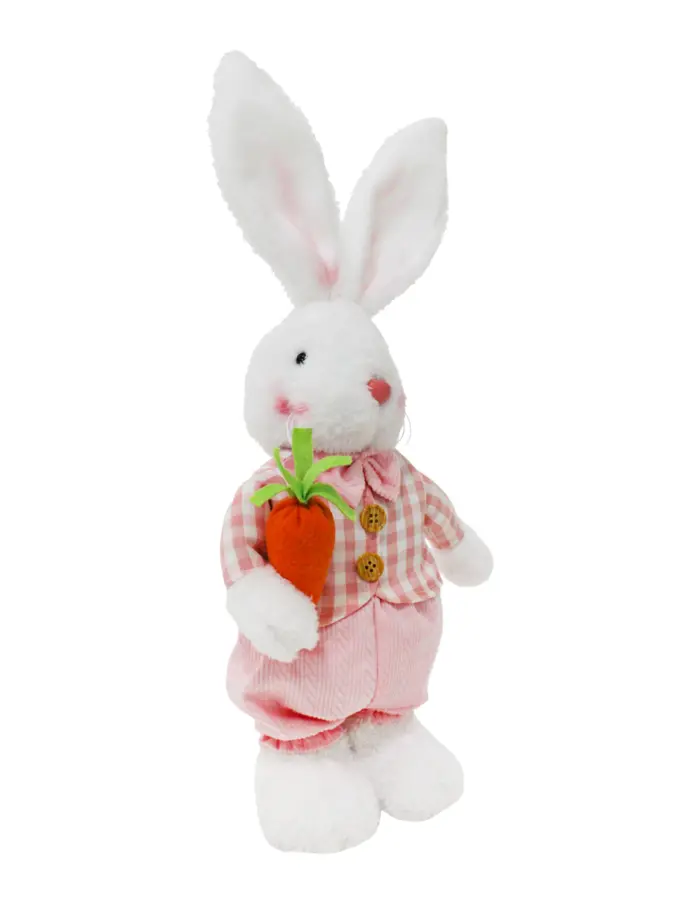 Conejo de tela con traje rosa con zanahoria en mano de 7x18x46cm - Image 2