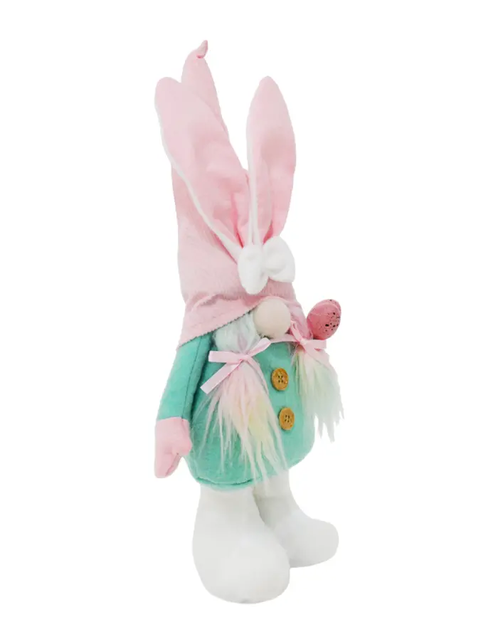 Gnomo de tela con traje verde y sombrero rosa con orejas de conejo de 6x17x38cm - Image 2