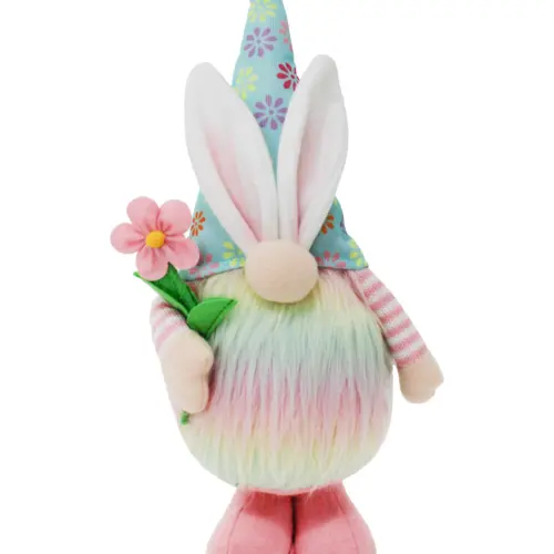 Gnomo de tela con traje de colores con orejas de conejo playera rosa de 10x21x43cm