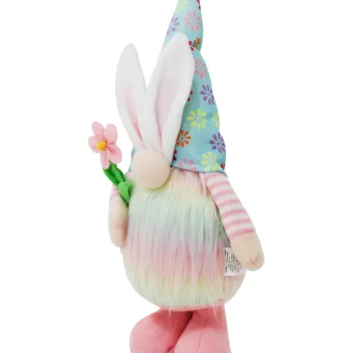 Gnomo de tela con traje de colores con orejas de conejo playera rosa de 10x21x43cm