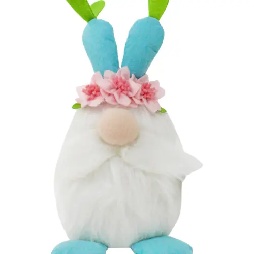 Gnomo de tela con barba blanca y sombrero de zanahorias azules de 14x14x27cm