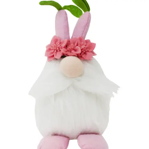Gnomo de tela con barba blanca y sombrero de zanahorias rosas de 14x14x27cm
