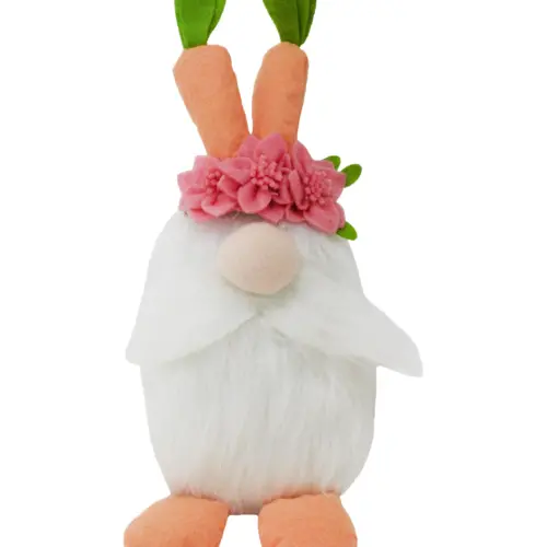 Gnomo de tela sentado con barba blanca y sombrero de zanahorias naranjas de 14x14x27cm