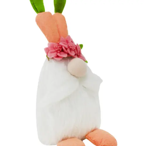 Gnomo de tela sentado con barba blanca y sombrero de zanahorias naranjas de 14x14x27cm