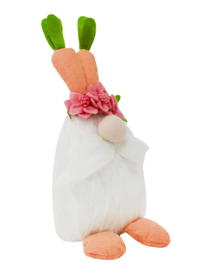 Gnomo de tela sentado con barba blanca y sombrero de zanahorias naranjas de 14x14x27cm - Image 2