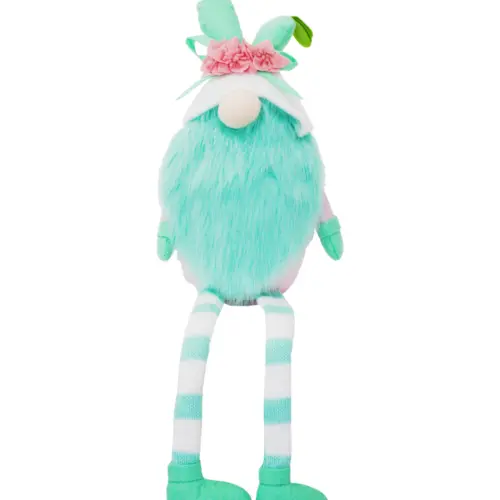 Gnomo de tela sentado con barba azul sombrero de zanahoria con patas colgantes de 10x19x64cm