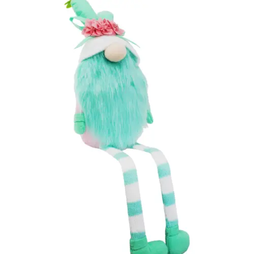 Gnomo de tela sentado con barba azul sombrero de zanahoria con patas colgantes de 10x19x64cm