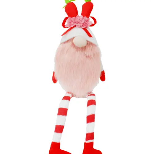 Gnomo de tela sentado con barba naranja sombrero de  zanahoria con patas colgantes de10x19x64cm