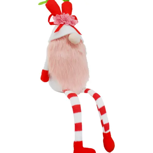 Gnomo de tela sentado con barba naranja sombrero de  zanahoria con patas colgantes de10x19x64cm