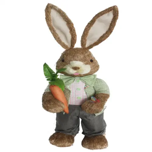 Conejo de fibras naturales con camisa verde y zanahoria de  31x32x110cm