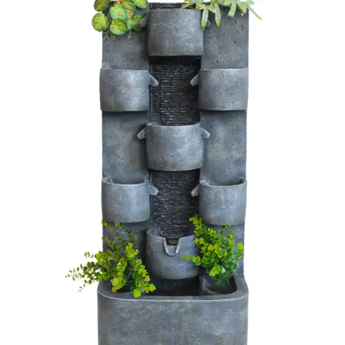 Fuente de agua con baldes diseño piedra de 47x32x114cm