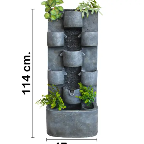 Fuente de agua con baldes diseño piedra de 47x32x114cm