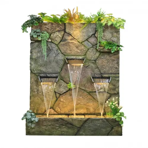 Fuente de piedra con 3 cascadas con luz de 120x45x180cm