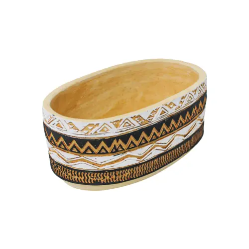 Maceta de cemento ovalada garigoleada de 22x12x9cm