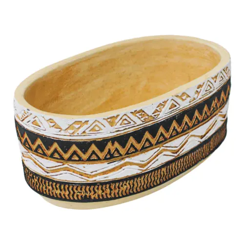 Maceta de cemento ovalada garigoleada de 25×14.5x11cm