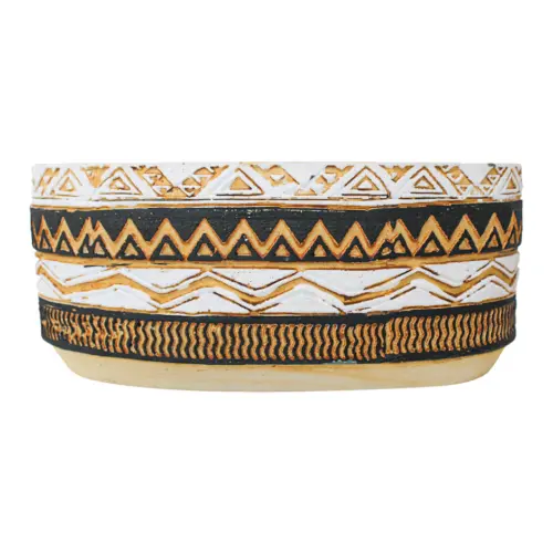 Maceta de cemento ovalada garigoleada de 25×14.5x11cm