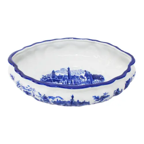 Aguamanil de porcelana con paisaje en azul de 30×18/34x14cm