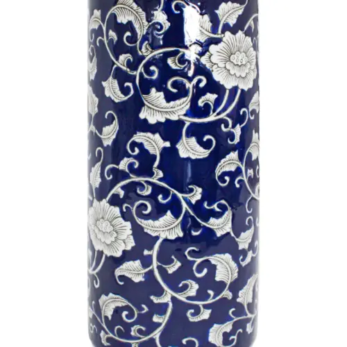 Paragüero de porcelana estampado flores blancas de 46x20cm