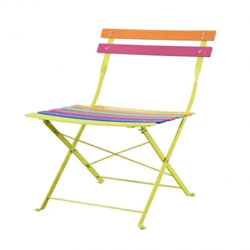 Silla de metal amarillo con respaldo y asiento de colores de 41×49.5×77.5cm