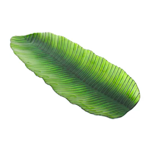 Plato de melamina diseño hoja larga verde de 19x48x3cm