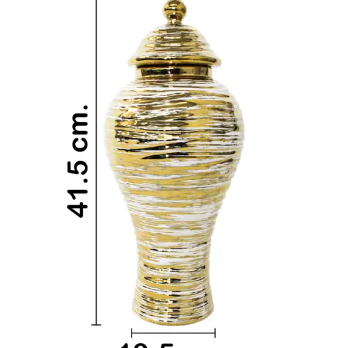 Tibor de cerámica dorado de 19.5×19.5×41.5cm