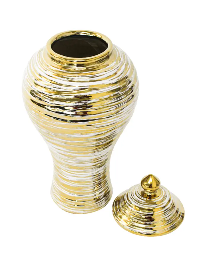 Tibor de cerámica dorado de 19.5x19.5x41.5cm - Image 4