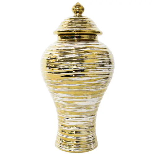 Tibor de cerámica dorado de 16.5×16.5x30cm