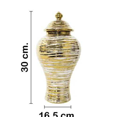 Tibor de cerámica dorado de 16.5×16.5x30cm