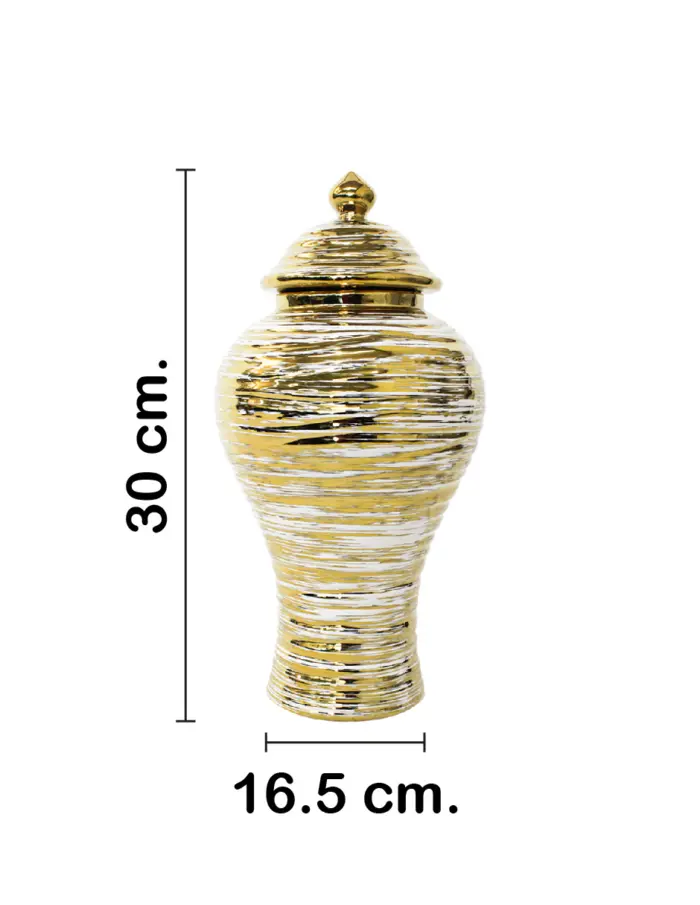 Tibor de cerámica dorado de 16.5x16.5x30cm - Image 2