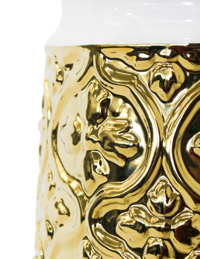 Tibor de cerámica dorado con tapa blanca de 15x15x47cm - Image 3
