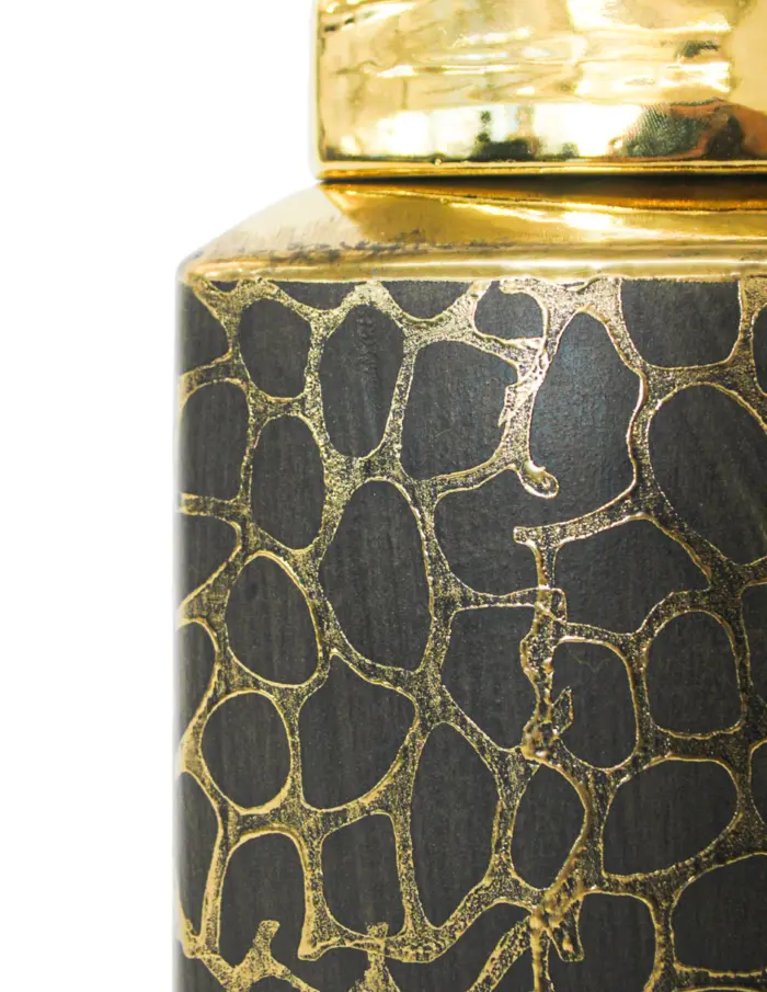 Tibor de cerámica dorado diseño panal con tapa dorada de 14.5x14.5x32cm - Image 3