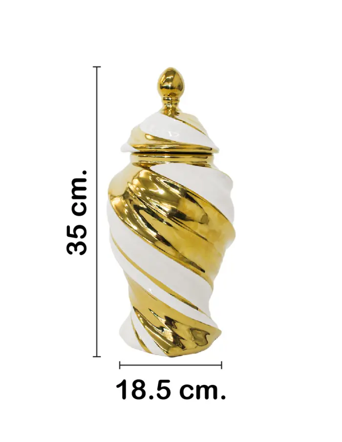 Tibor de cerámica blanco con espiral dorado de 18.5x18.5x35cm - Image 2