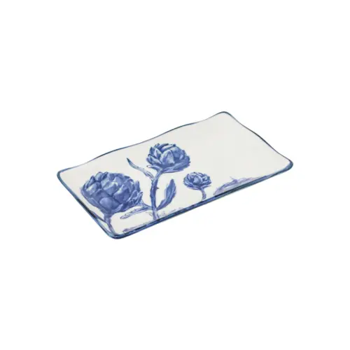 Plato rectangular diseño alcachofa azul de 20.3×11.8×2.2cm