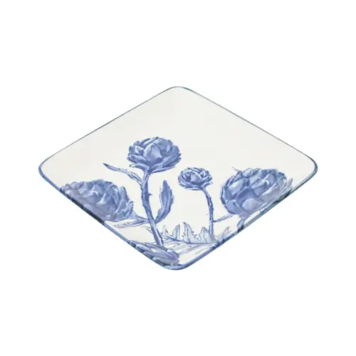 Plato cuadrado diseño alcachofa azul de 16.6×16.6×1.8cm