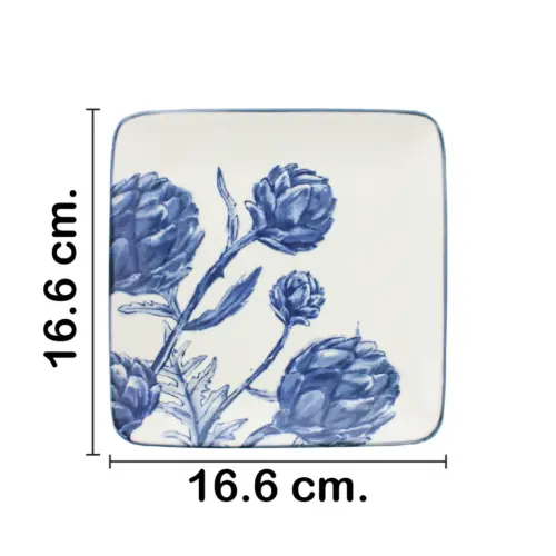 Plato cuadrado diseño alcachofa azul de 16.6×16.6×1.8cm