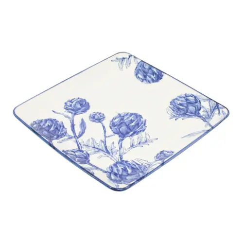 Plato cuadrado diseño alcachofa azul de 25.6×25.6×2.1cm