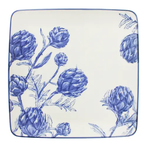 Plato cuadrado diseño alcachofa azul de 25.6×25.6×2.1cm