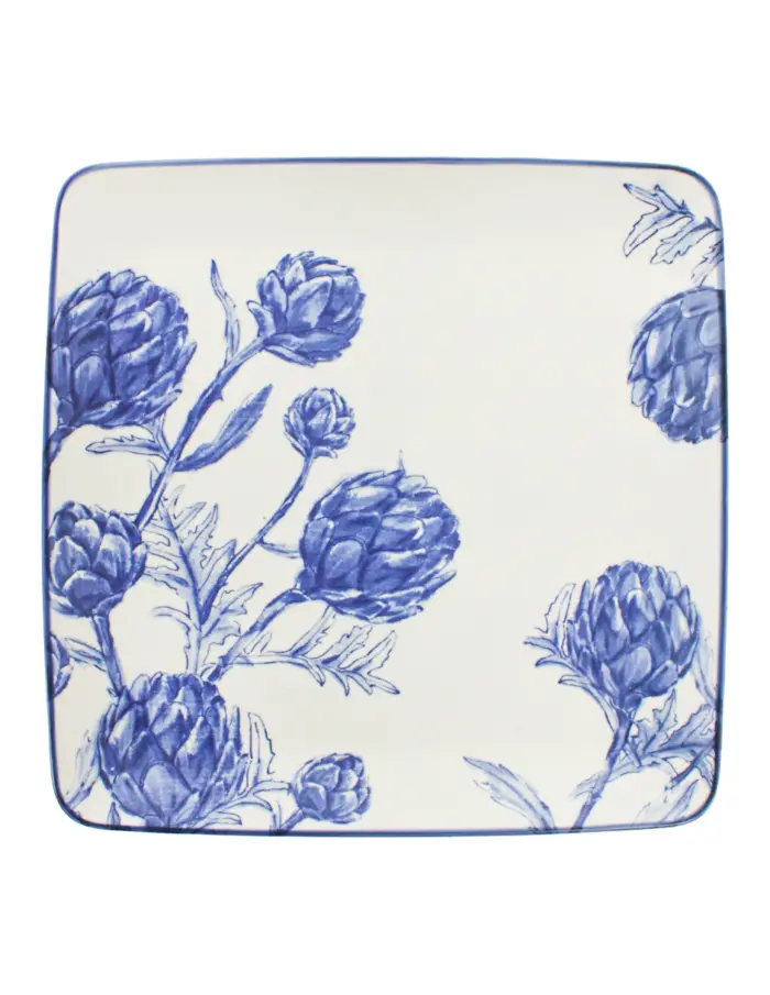 Plato cuadrado diseño alcachofa azul de 25.6x25.6x2.1cm - Image 2