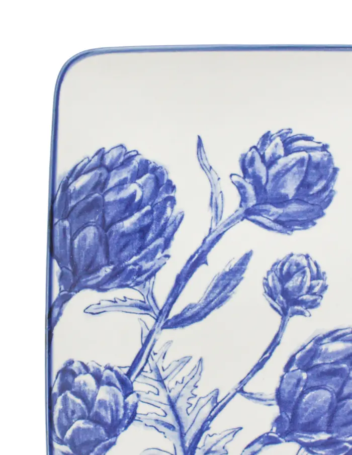 Plato cuadrado diseño alcachofa azul de 25.6x25.6x2.1cm - Image 3