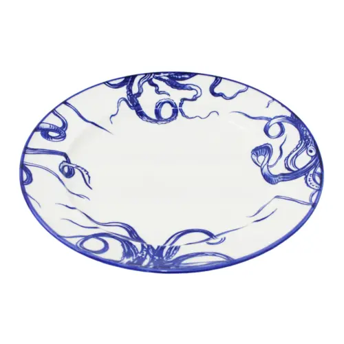 Plato de cerámica blanco con azul diseño tentáculos de 27.8×27.8x3cm