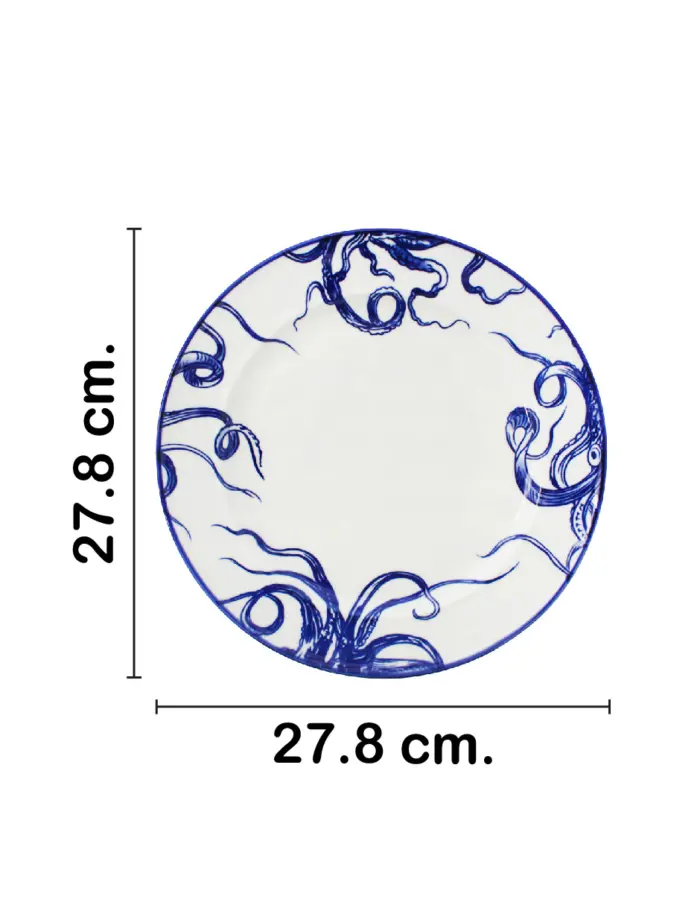 Plato de cerámica blanco con azul diseño tentáculos de 27.8x27.8x3cm - Image 2