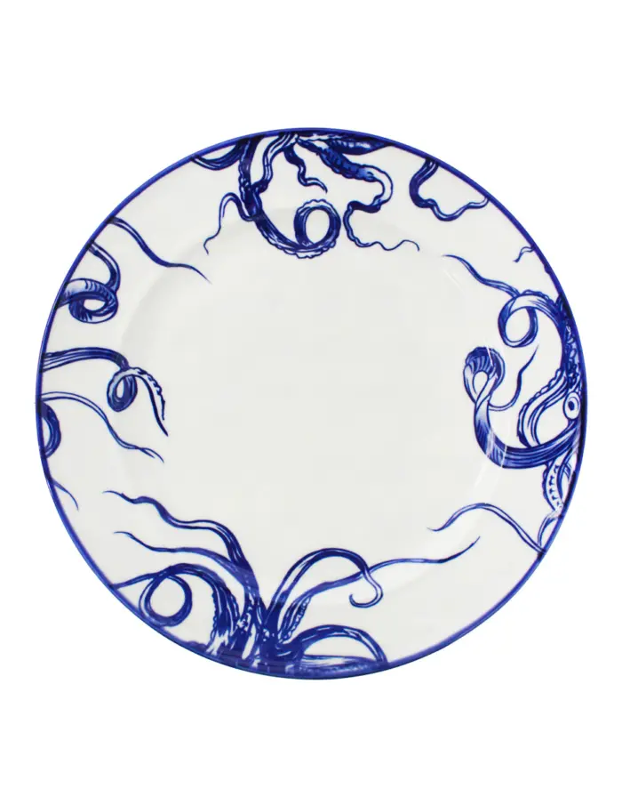 Plato de cerámica blanco con azul diseño tentáculos de 27.8x27.8x3cm - Image 3