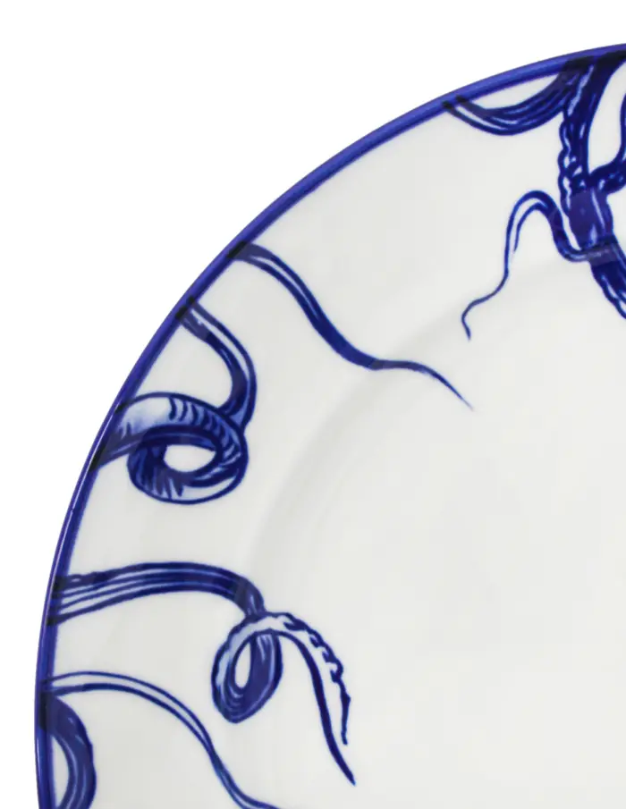 Plato de cerámica blanco con azul diseño tentáculos de 27.8x27.8x3cm - Image 4