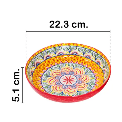 Juego de 4 bowls de ceramica rojo amarillo verde y azul garigoleado de 22.3×22.3×5.1cm