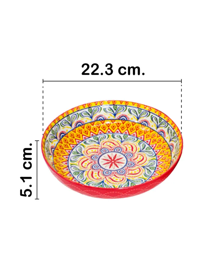 Juego de 4 bowls de ceramica rojo amarillo verde y azul garigoleado de 22.3x22.3x5.1cm - Image 2